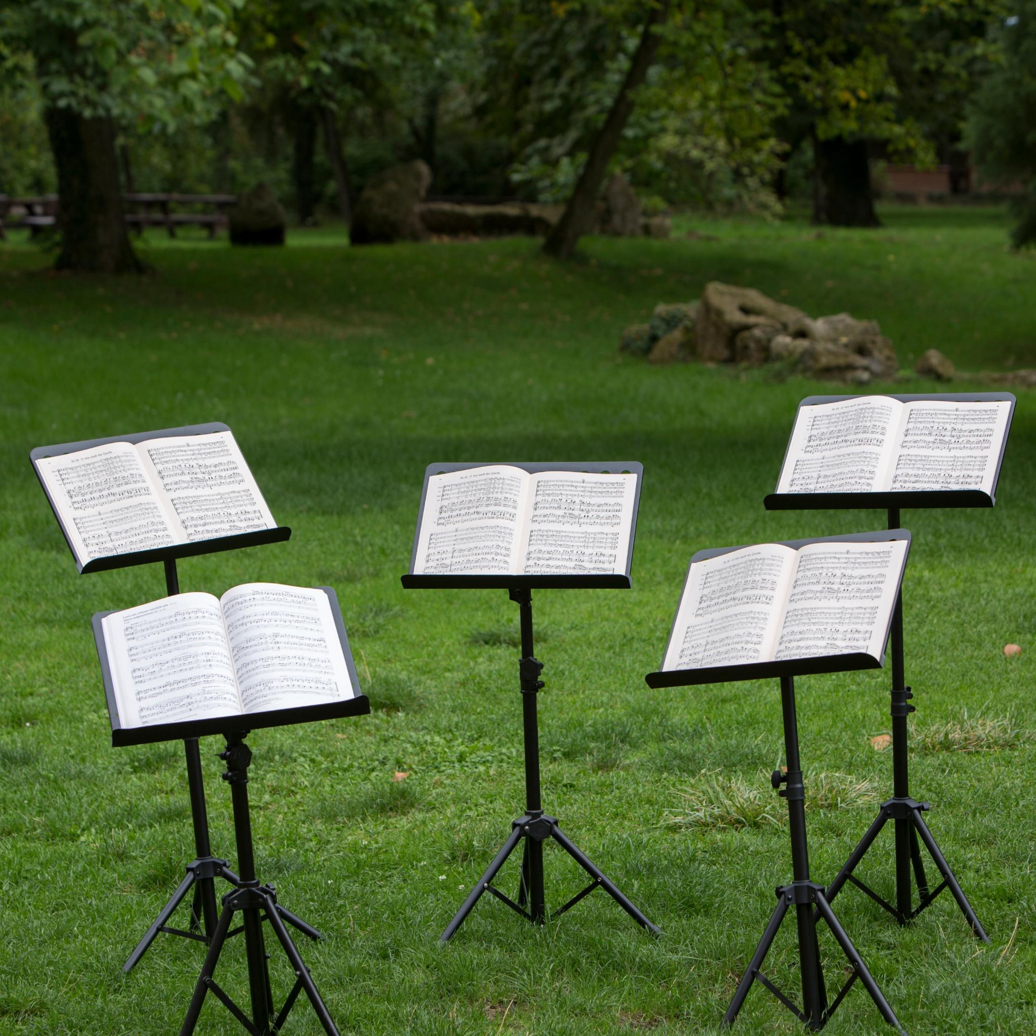 Notenständer auf einer Wiese (c) Pfarrbriefservice Notenständer auf einer Wiese